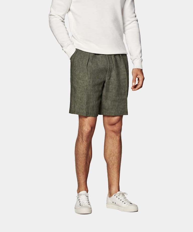 Dark Green Straight Leg Shorts