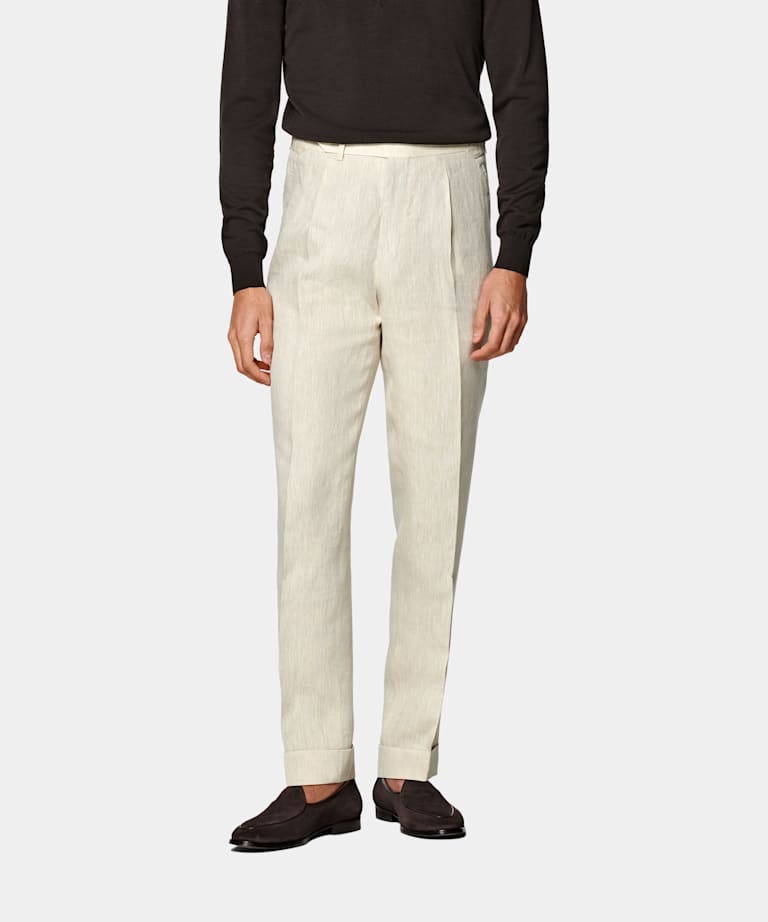 SUITSUPPLY Summer Pure Linen by Di Sondrio, Italy Sand Slim Leg Tapered Trousers