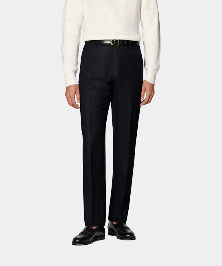 SUITSUPPLY Winter Pure S120's Wool Flannel by Vitale Barberis Canonico, Italy Navy Straight Leg Suit Trousers