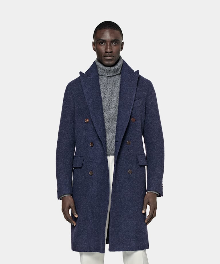 SUITSUPPLY Alpaca Polyamide by Ferla, Italy Mid Blue Belted Overcoat