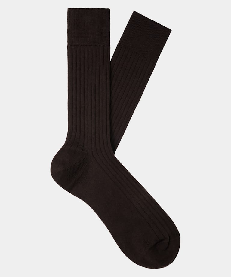 Dark Brown Ribbed Regular Socks