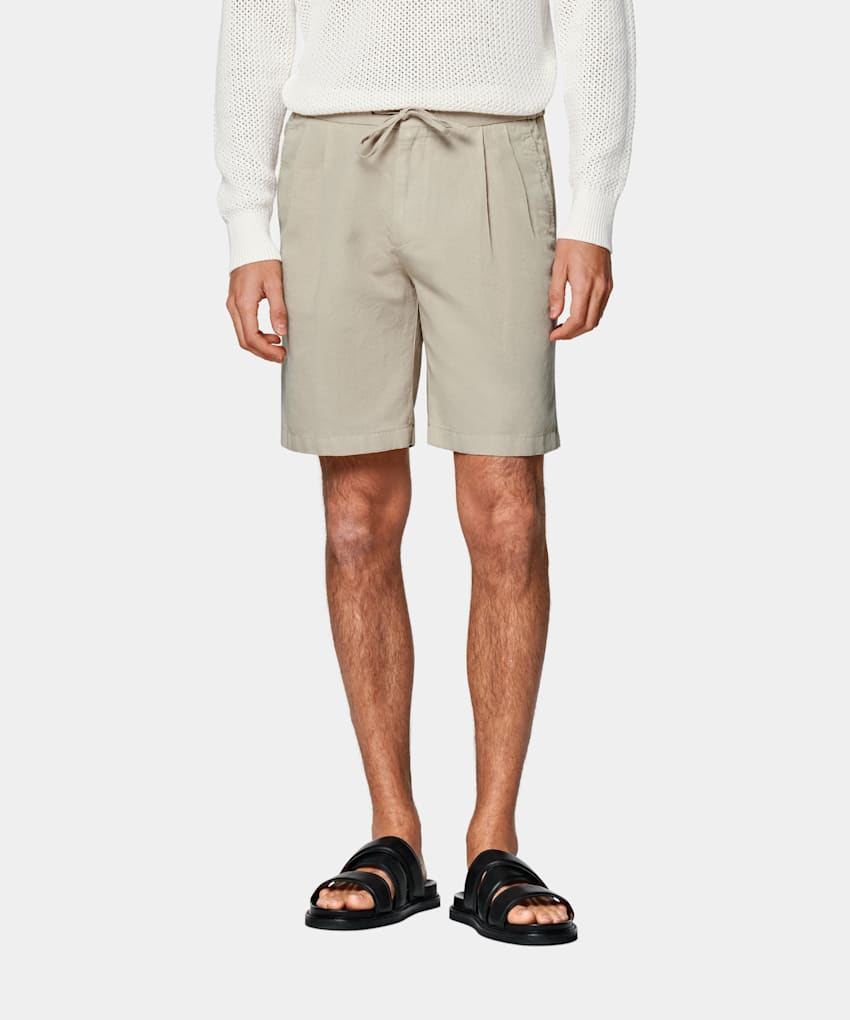 SUITSUPPLY Cotton Linen by Di Sondrio, Italy Sand Straight Leg Shorts