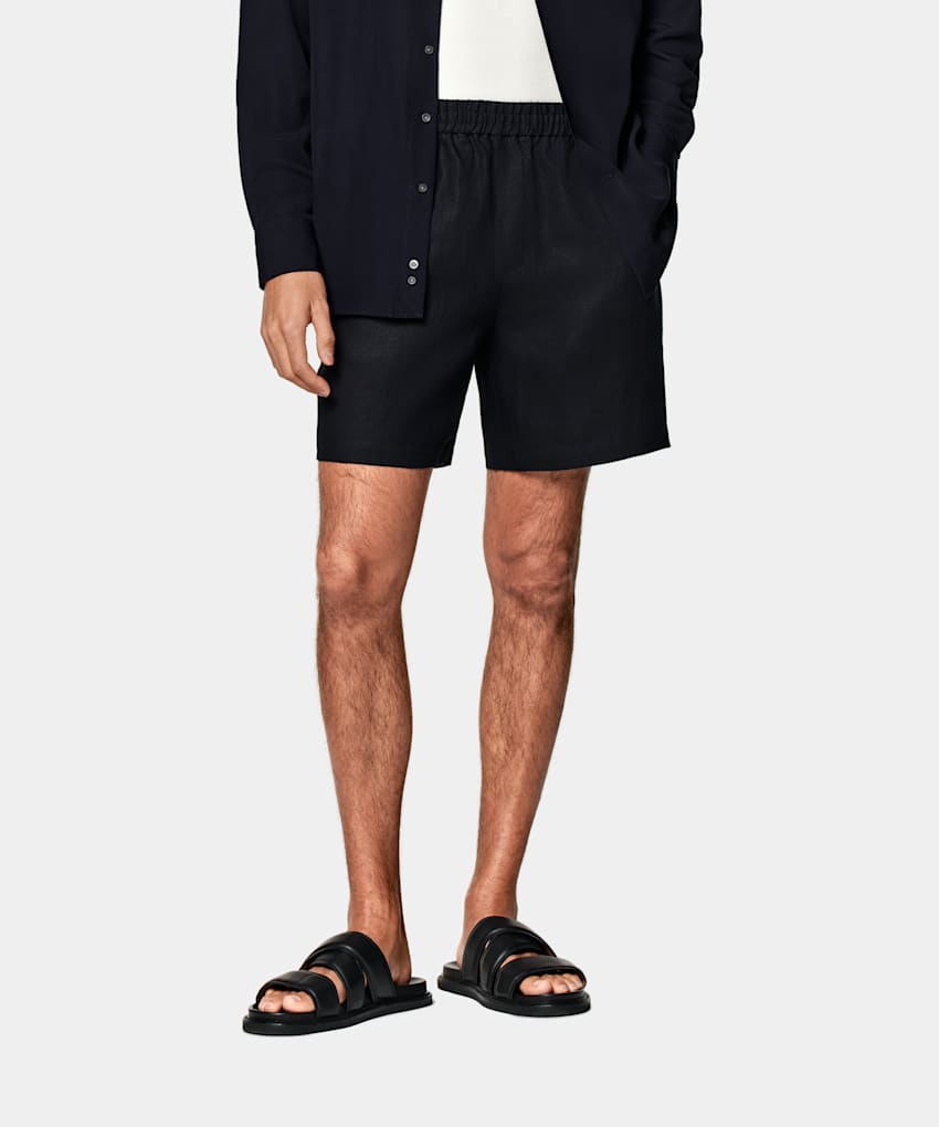 SUITSUPPLY Puro lino de Leomaster, Italia Pantalones cortos azul marino Straight Leg