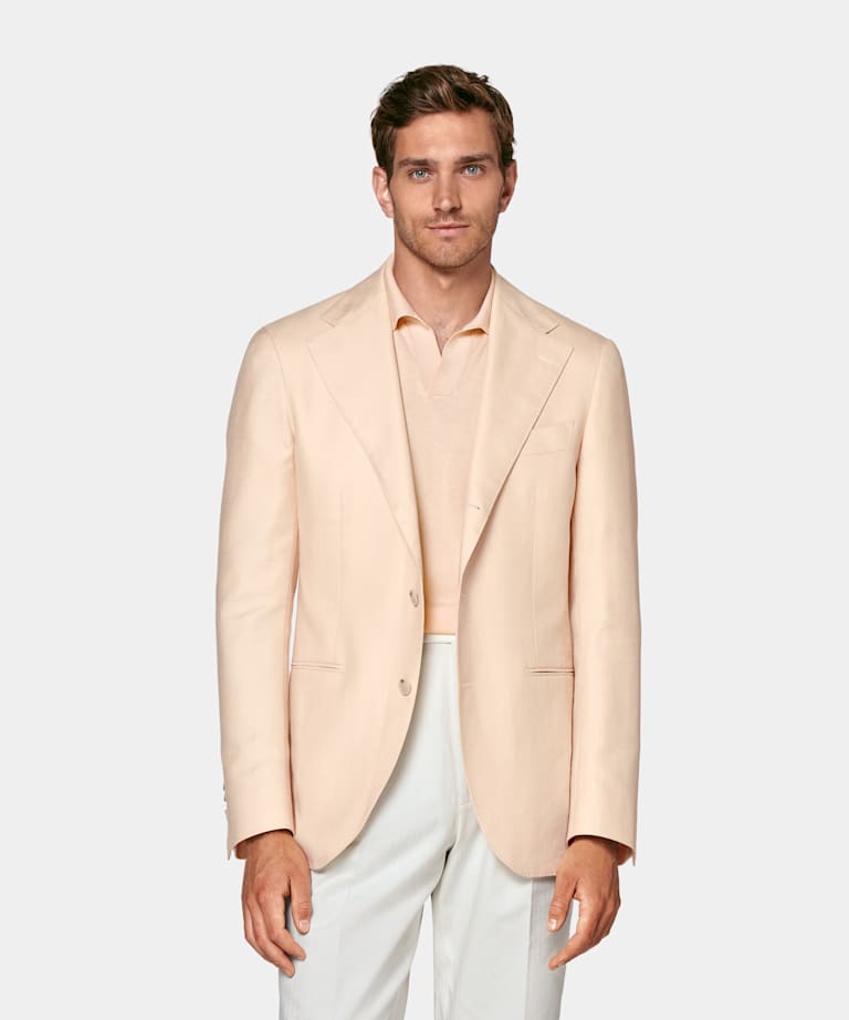 Light Pink Herringbone Relaxed Fit Roma Blazer