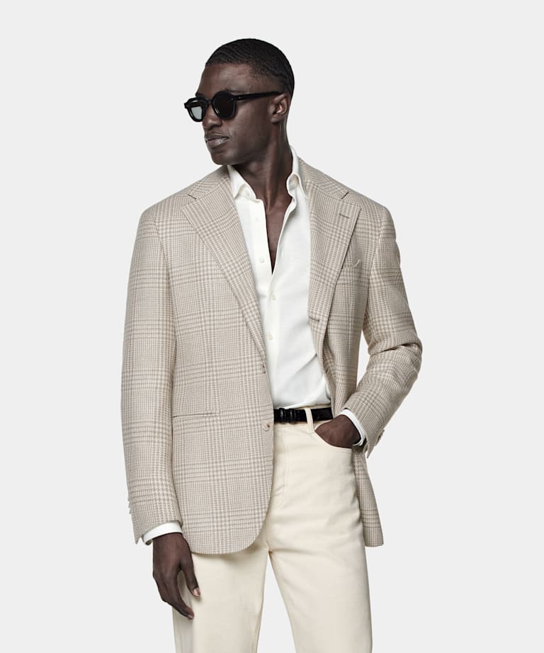 Sand Checked Relaxed Fit Roma Blazer
