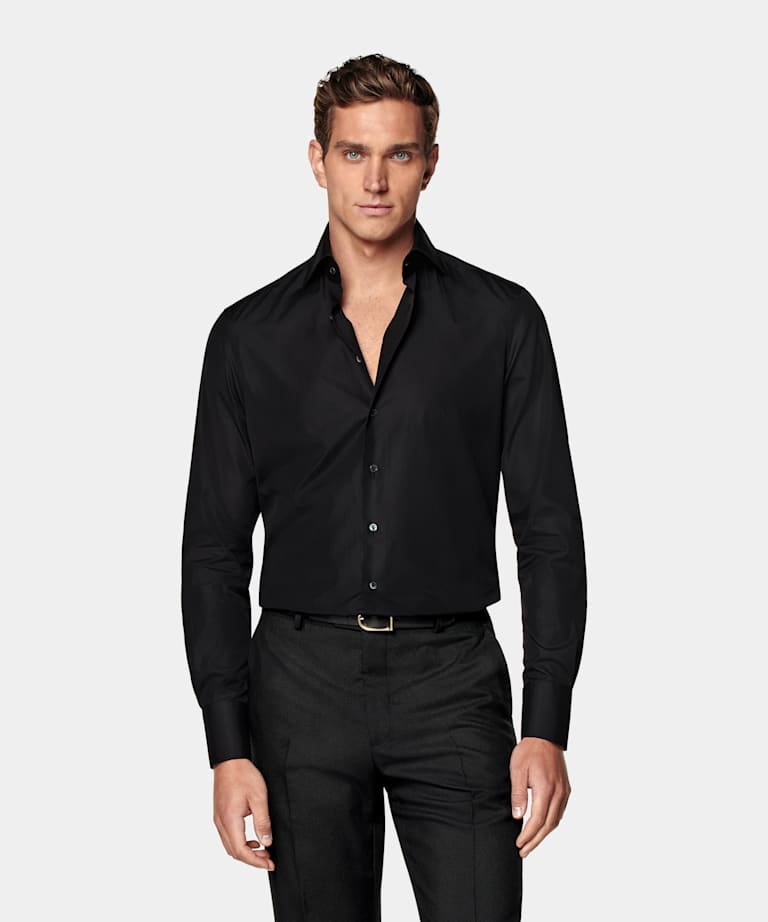 Chemise coupe tailored en popeline noire