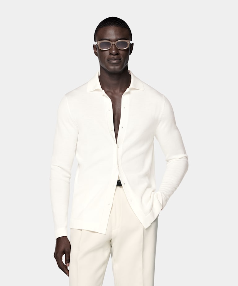 Off-White Merino Long Sleeve Polo Cardigan
