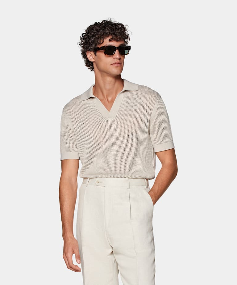 Sand Crochet Buttonless Polo