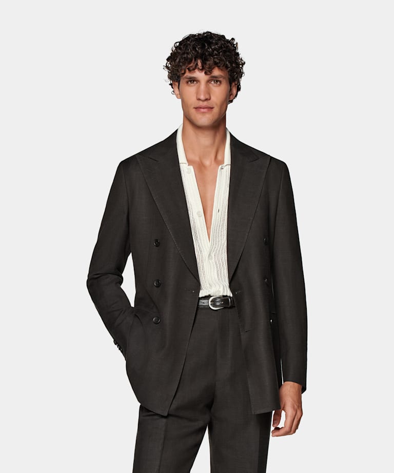 Dark Brown Herringbone Tailored Fit Havana Suit