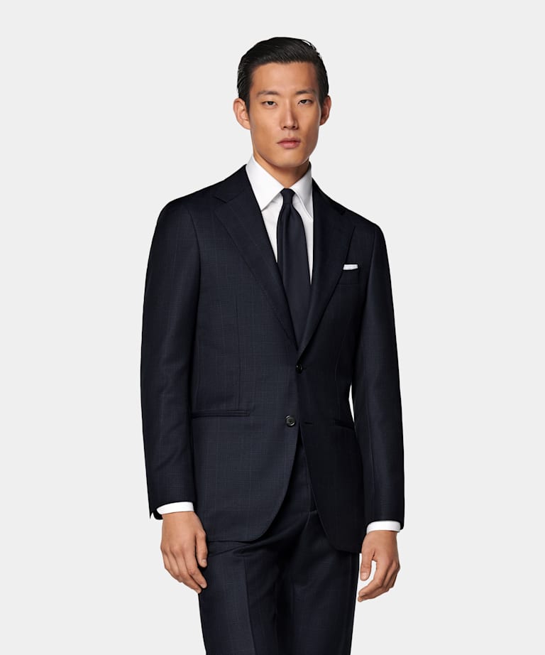 Costume Havana coupe Tailored bleu marine à carreaux