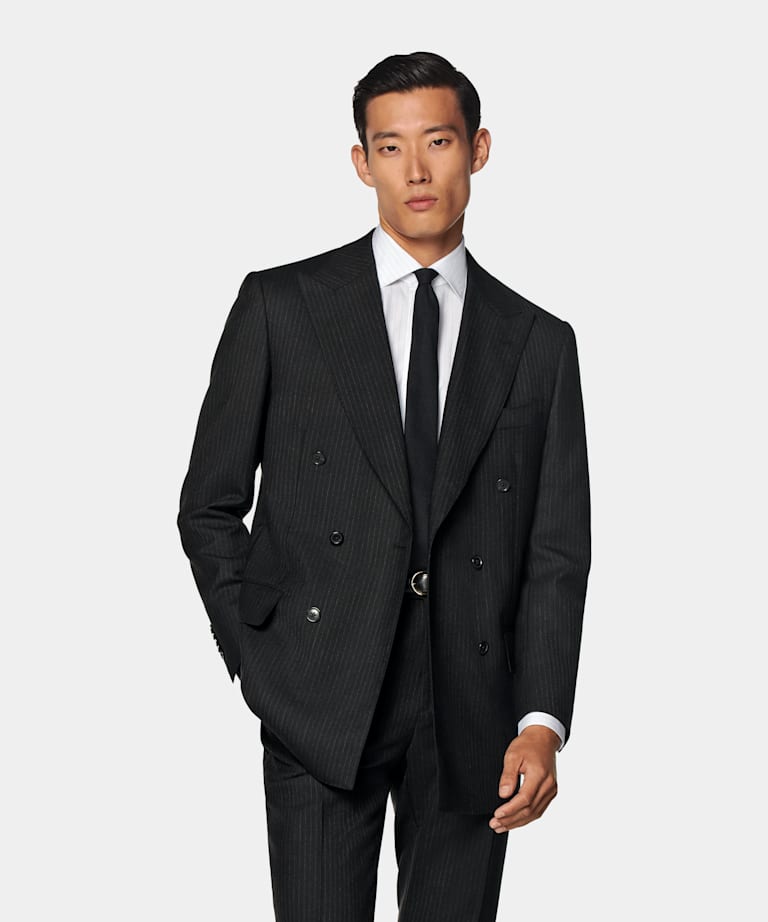 Black Striped Tailored Fit Milano Suit
