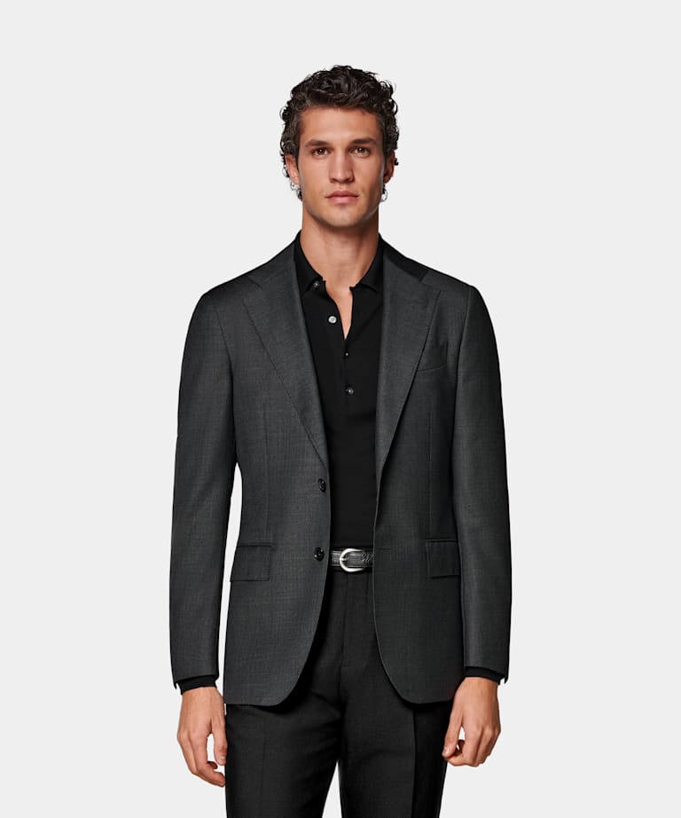 SUITSUPPLY All season Pure laine S110's par Vitale Barberis Canonico, Italie Veste de costume Havana coupe Tailored gris foncé