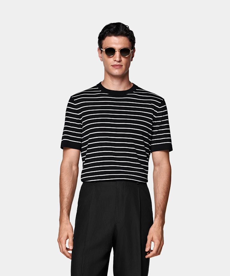 SUITSUPPLY Cotton Silk Black Short Sleeve Crewneck