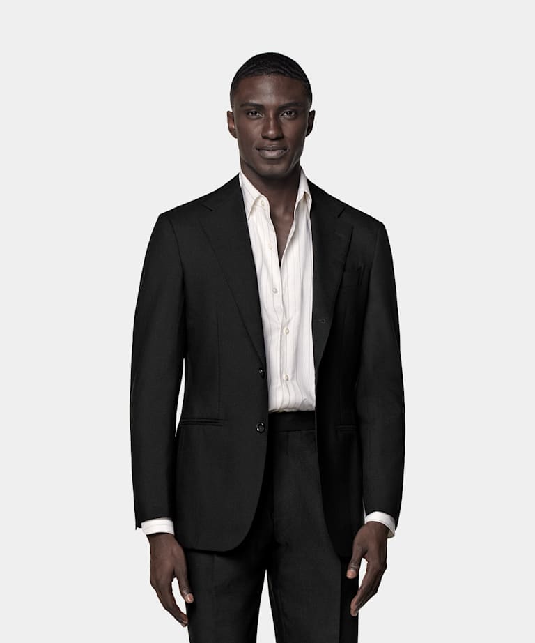 SUITSUPPLY All Season Wrinkle-Free 4-Ply Wool by Rogna, Italy Black Tailored Fit Havana Suit