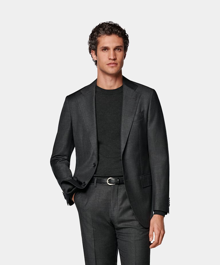 SUITSUPPLY All Season Pure S110's Wool by Vitale Barberis Canonico, Italy  Dark Grey Tailored Fit Havana Suit