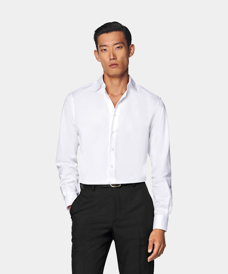SUITSUPPLY Coton Pima sans repassage - Weba, Suisse Chemise coupe Tailored en twill blanche