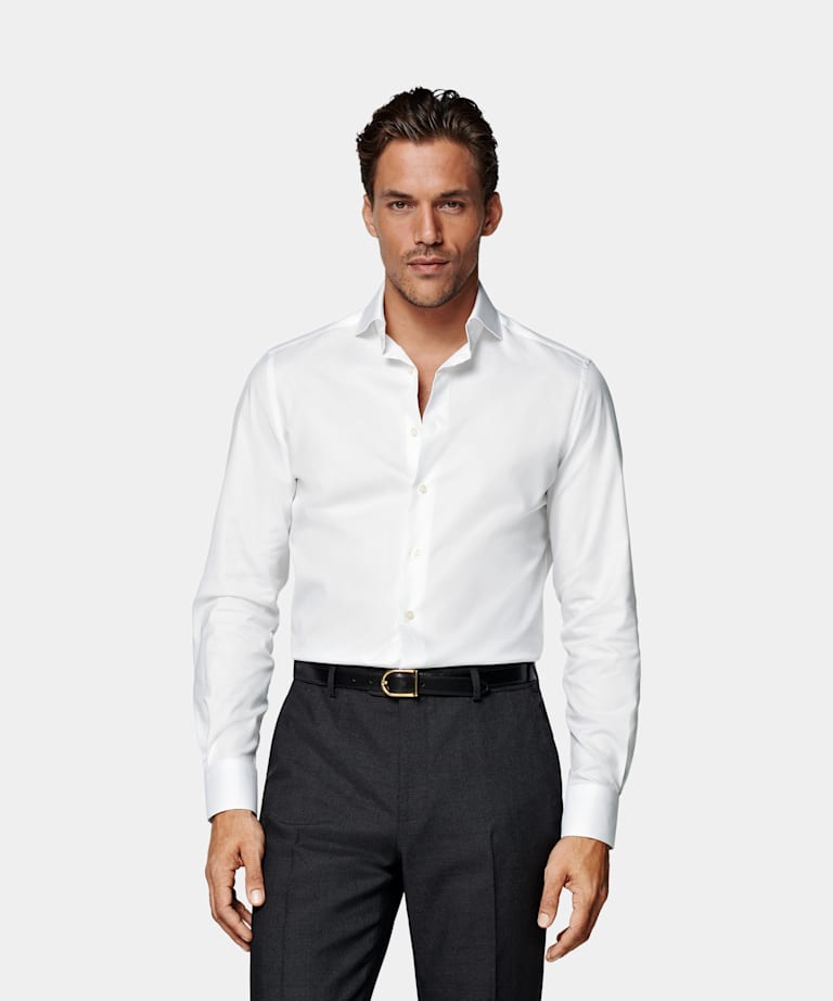 SUITSUPPLY Egyptian Cotton by Albini, Italy White Twill Tailored Fit Shirt