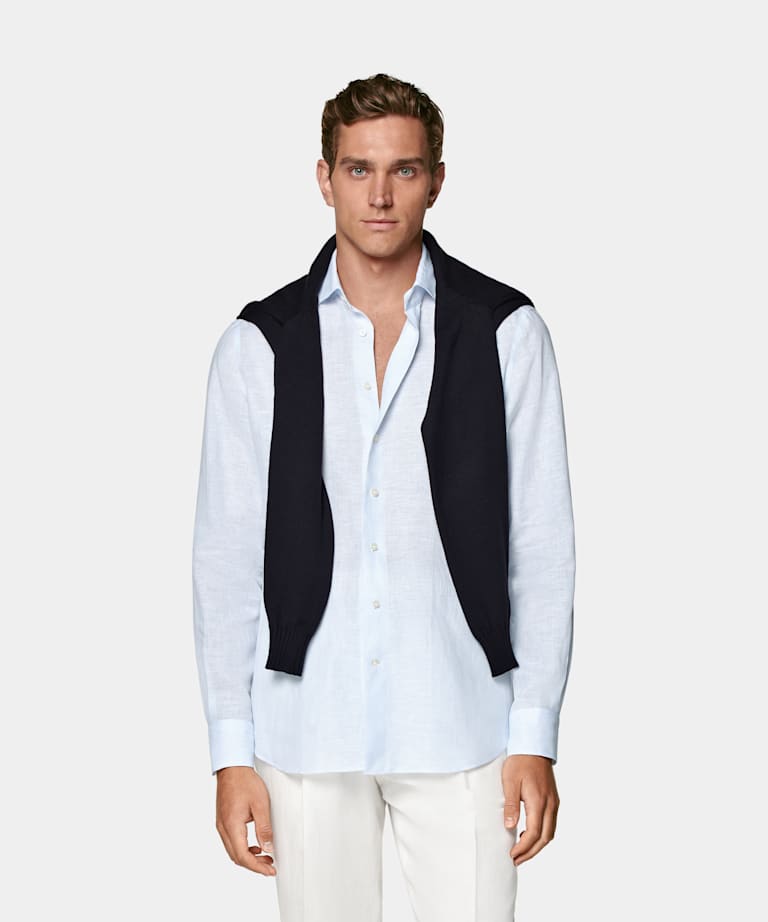 SUITSUPPLY 意大利 Albini 生产的亚麻面料 浅蓝色合体身型衬衫