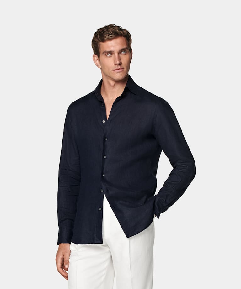 SUITSUPPLY Pur lin - Albini, Italie Chemise coupe Tailored bleu marine