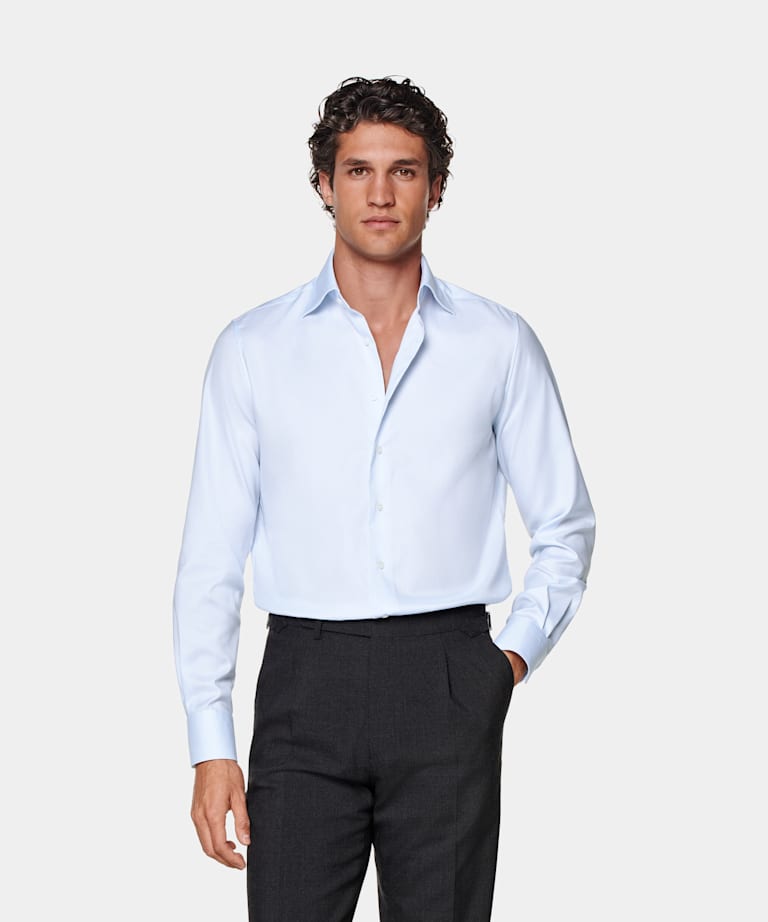 SUITSUPPLY Algodón Pima sin arrugas de Weba, Suiza Camisa Royal Oxford corte Slim azul claro