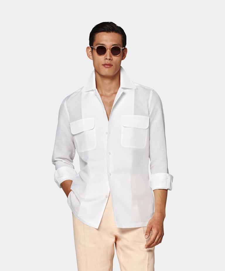 SUITSUPPLY 意大利 Albini 生产的棉、亚麻面料 Safari 白色衬衫
