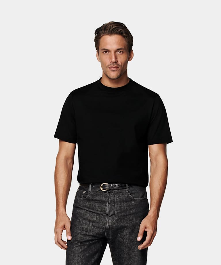 SUITSUPPLY Pure Cotton Black Crewneck T-Shirt