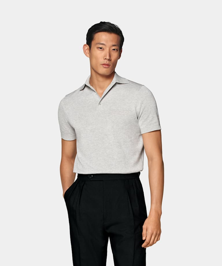 SUITSUPPLY Californian Cotton & Mulberry Silk Light Grey Polo