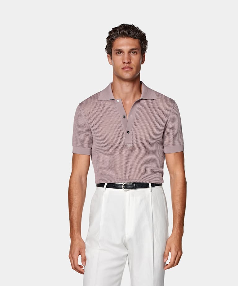 SUITSUPPLY Californian Cotton & Mulberry Silk Purple Crochet Polo