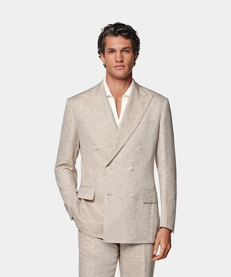 SUITSUPPLY 夏季亚麻混纺 由Ferla生产，产自意大利 Milano 砂砾色合体身型西装
