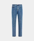 Mid Blue Straight Leg Tapered Jeans