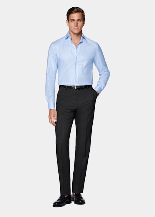 Chemise coupe Tailored bleu clair pied-de-poule