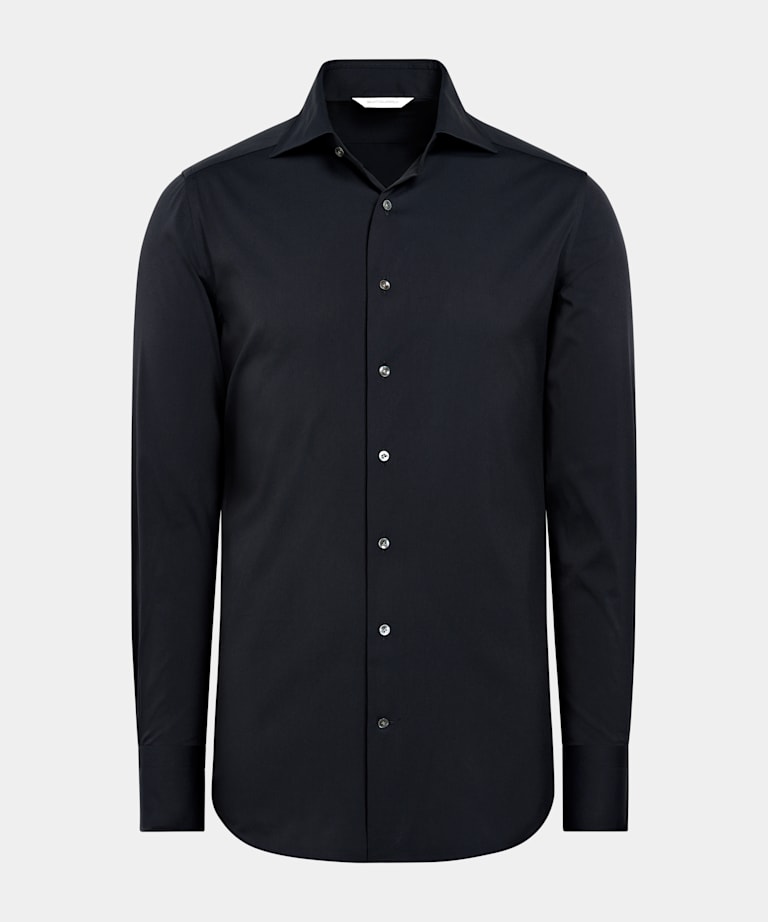 Chemise coupe tailored en popeline bleu marine