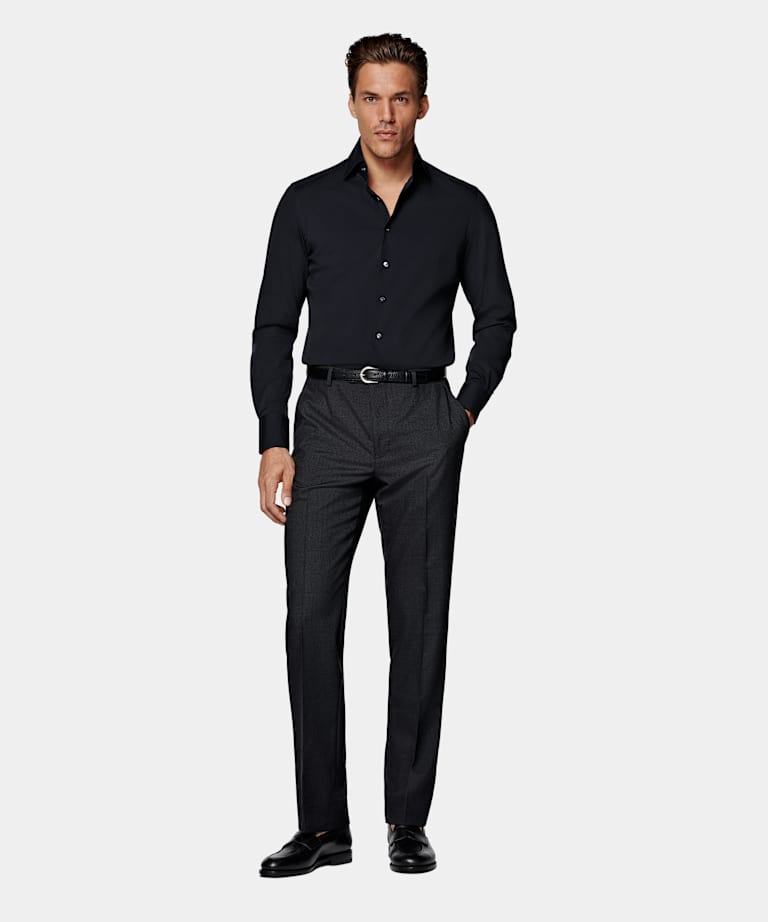 Chemise coupe tailored en popeline bleu marine