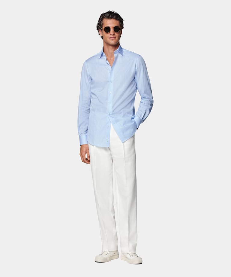 Koszula tailored fit splot popelina w niebieskie paski