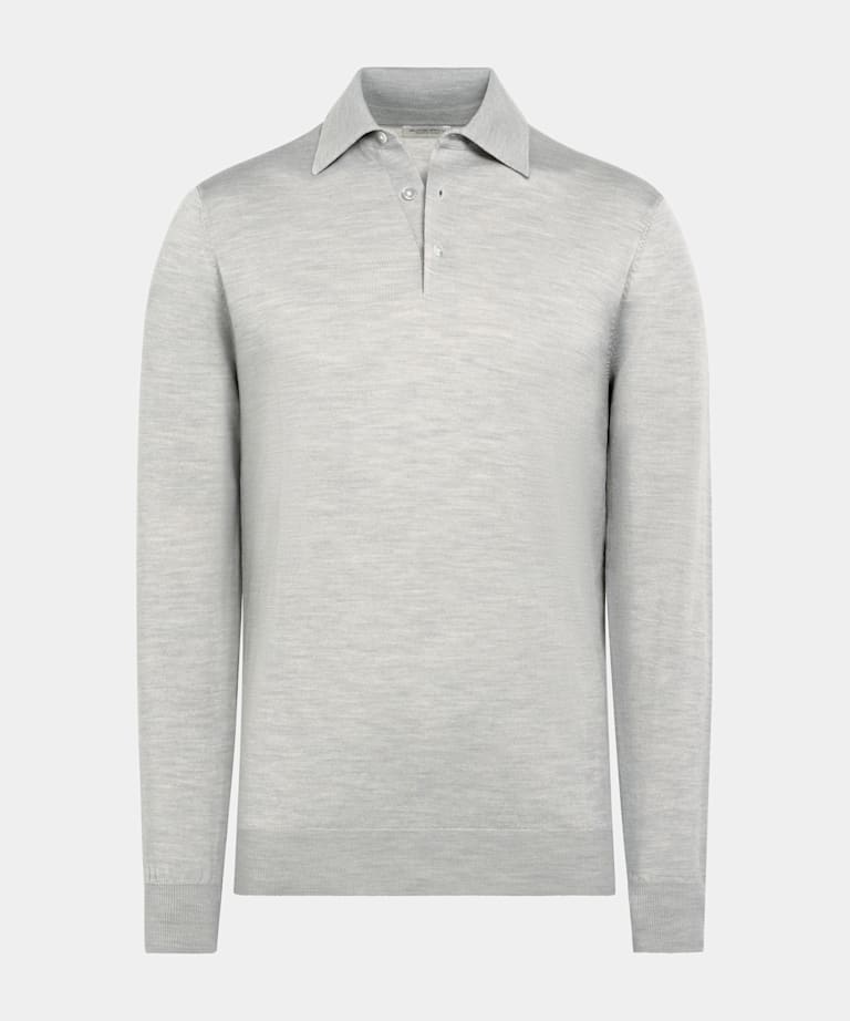Light Grey Merino Long Sleeve Polo