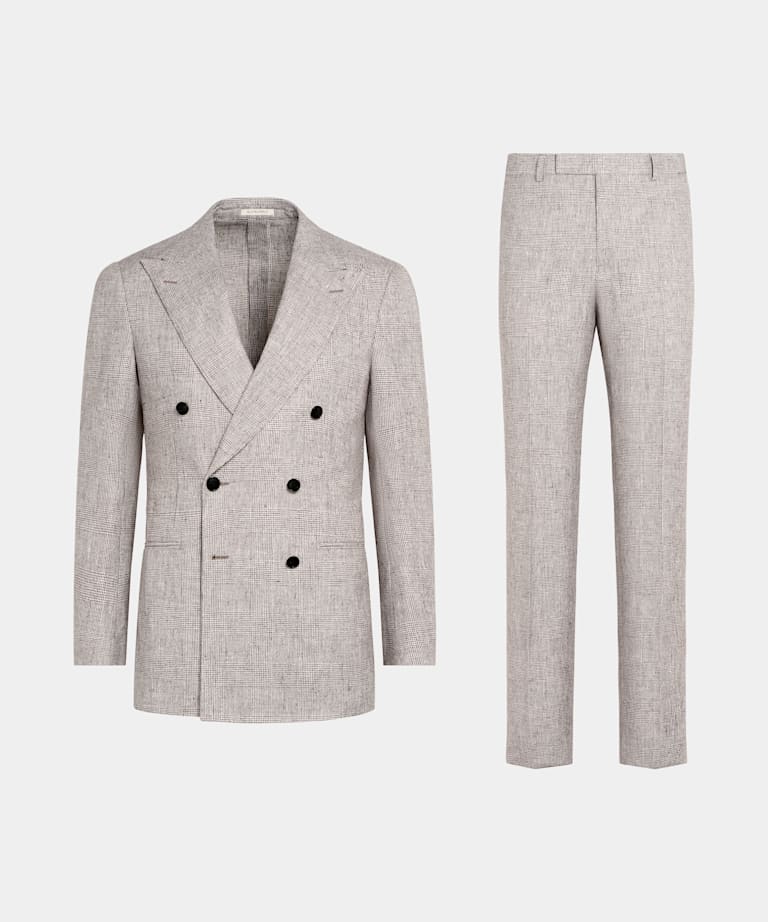 Light Taupe Checked Tailored Fit Havana Suit