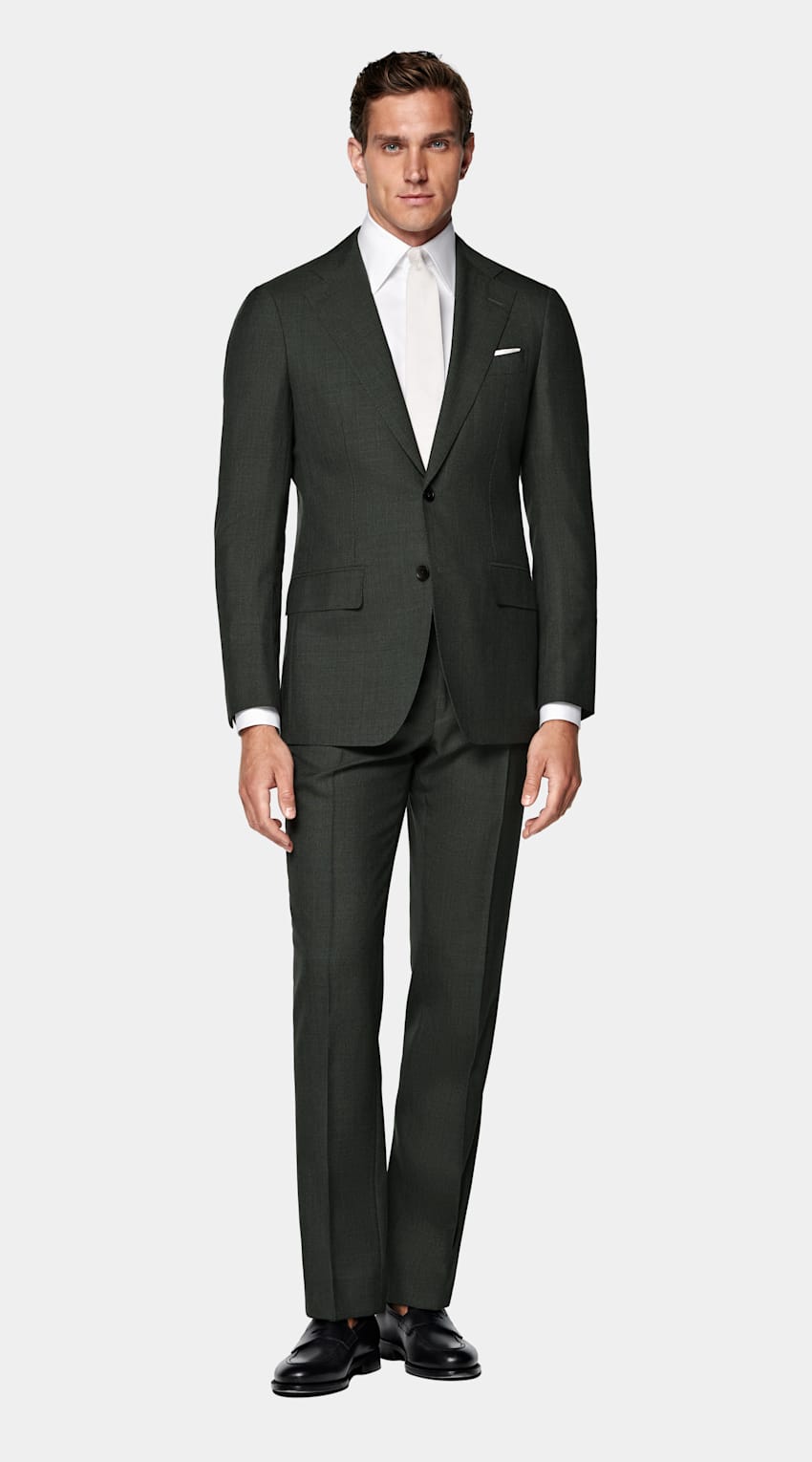 SUITSUPPLY All season Pure laine tropicale par Vitale Barberis Canonico, Italie Costume Perennial Havana coupe Tailored vert foncé