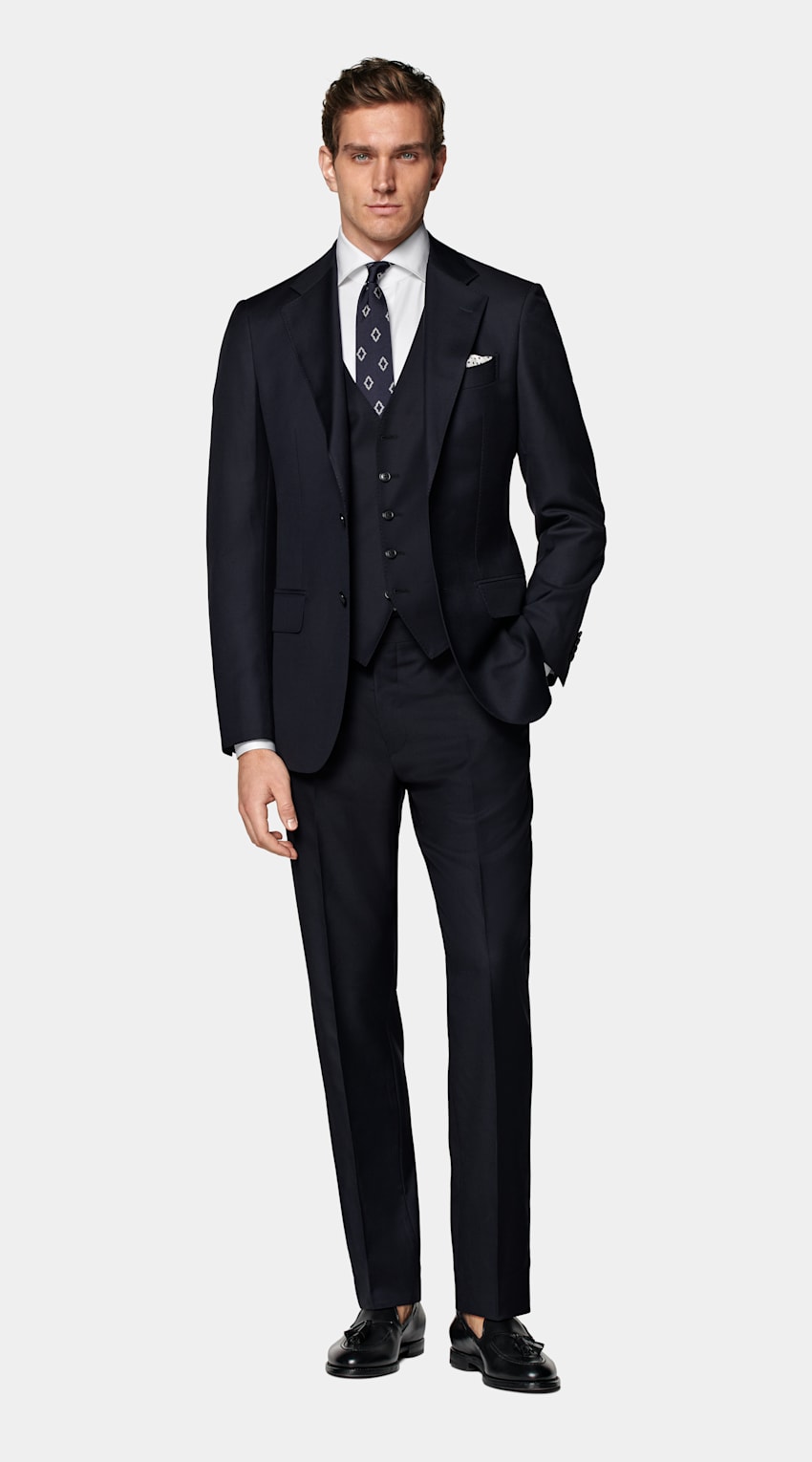 SUITSUPPLY Pura lana S110s de Vitale Barberis Canonico, Italia Chaleco azul marino