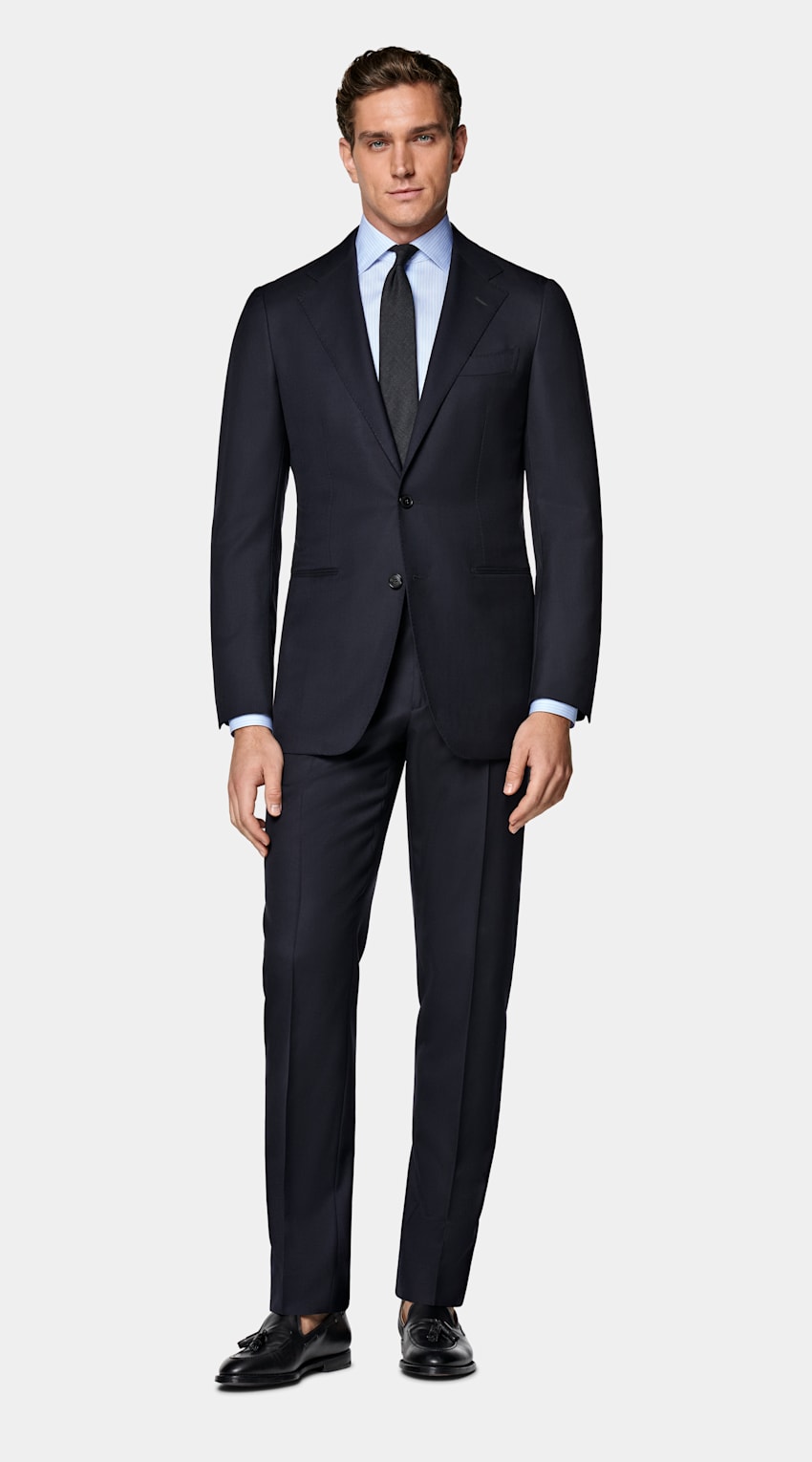 SUITSUPPLY All Season Pure S150's Wool by E.Thomas, Italy Navy Tailored Fit Havana Suit