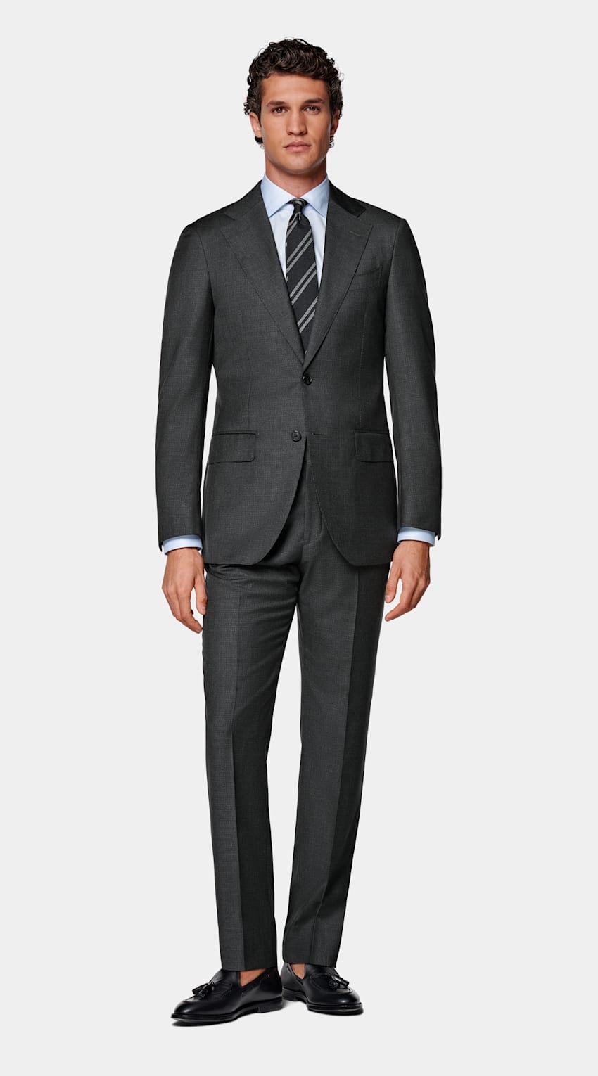 SUITSUPPLY All season Pure laine S130 par Drago, Italie Costume Havana coupe Tailored gris foncé pied-de-poule