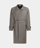 Taupe Herringbone Belted Overcoat