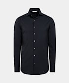 Chemise coupe tailored en popeline bleu marine