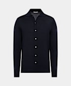 Navy Merino Long Sleeve Polo Cardigan