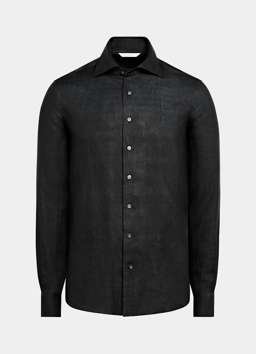 SUITSUPPLY Pure Linen by Albini, Italy Black Tailored Fit Shirt