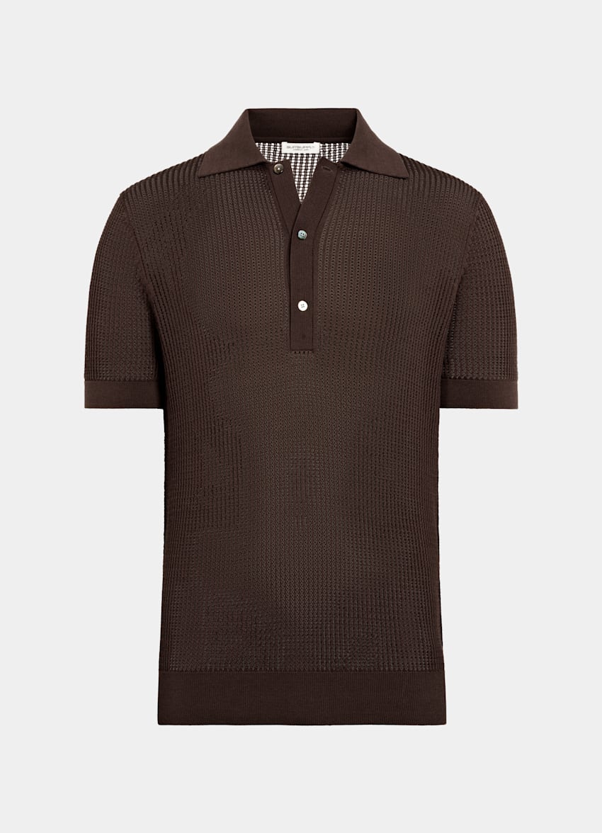 SUITSUPPLY Californian Cotton & Mulberry Silk Mid Brown Crochet Polo