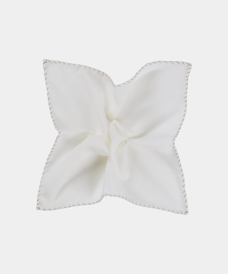 SUITSUPPLY Pure Wool by Magistri, Italy White Stitch Edge Pocket Square