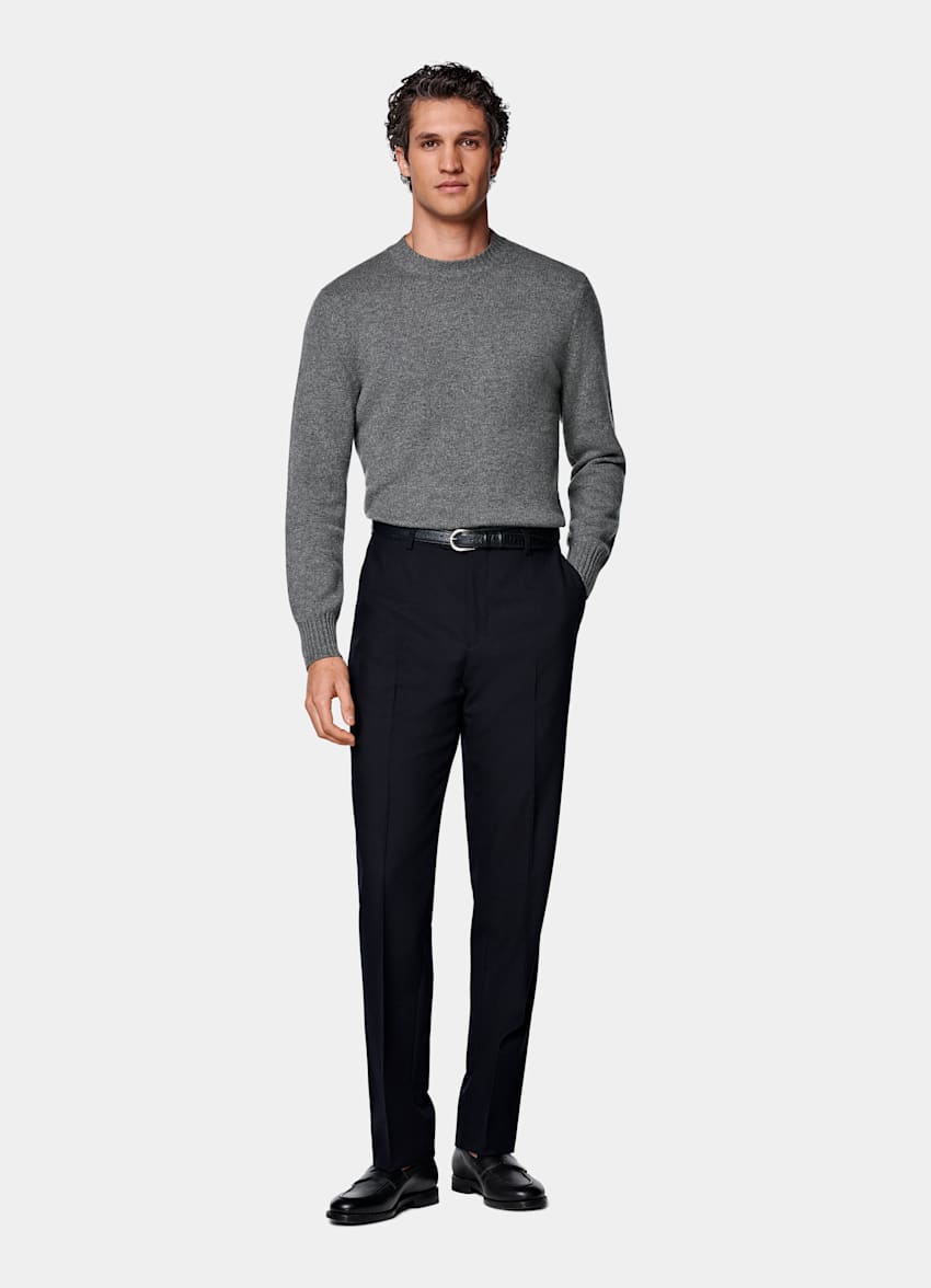 Navy Straight Leg Suit Trousers