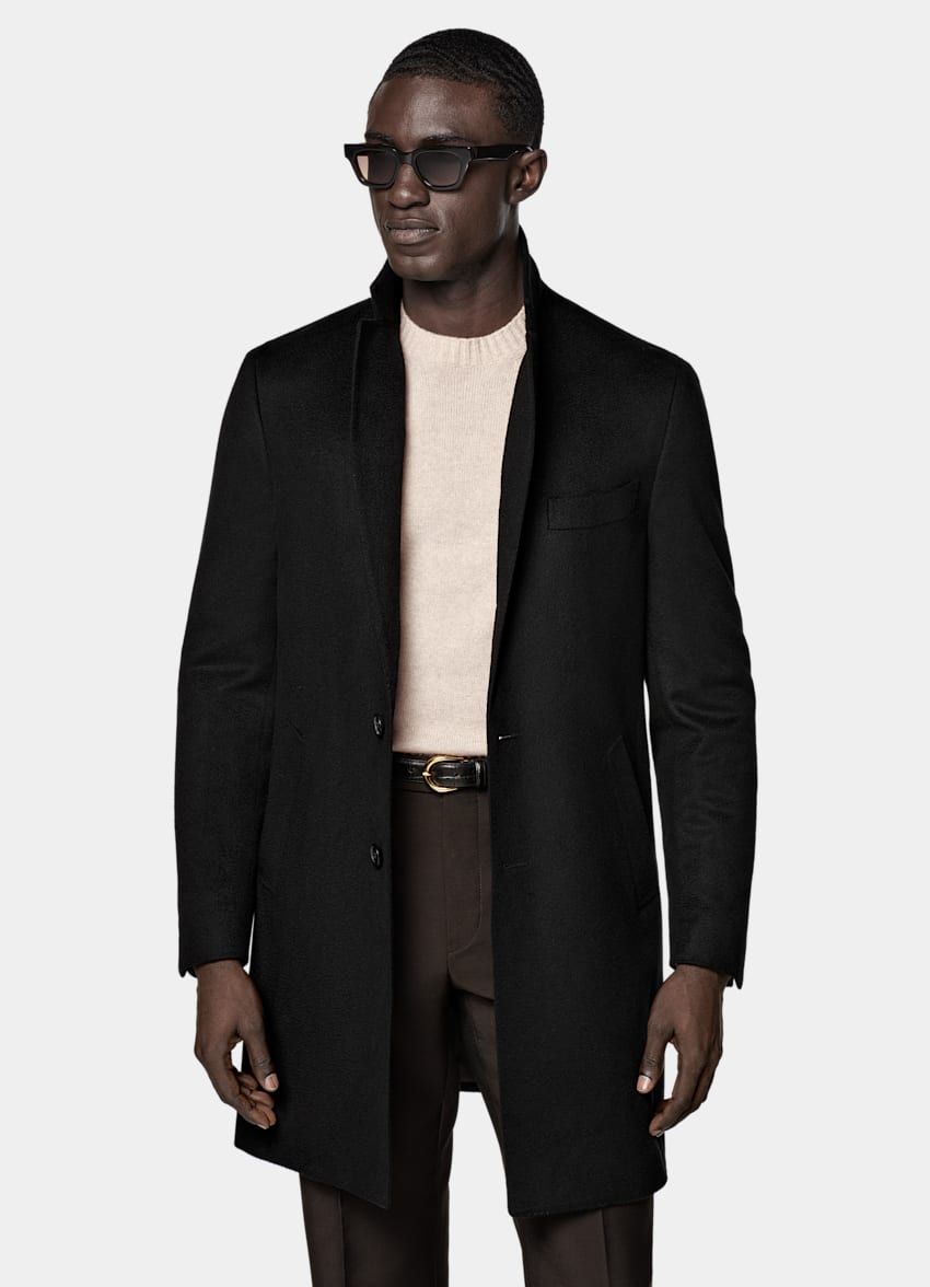 SUITSUPPLY Pure Wool Black Overcoat