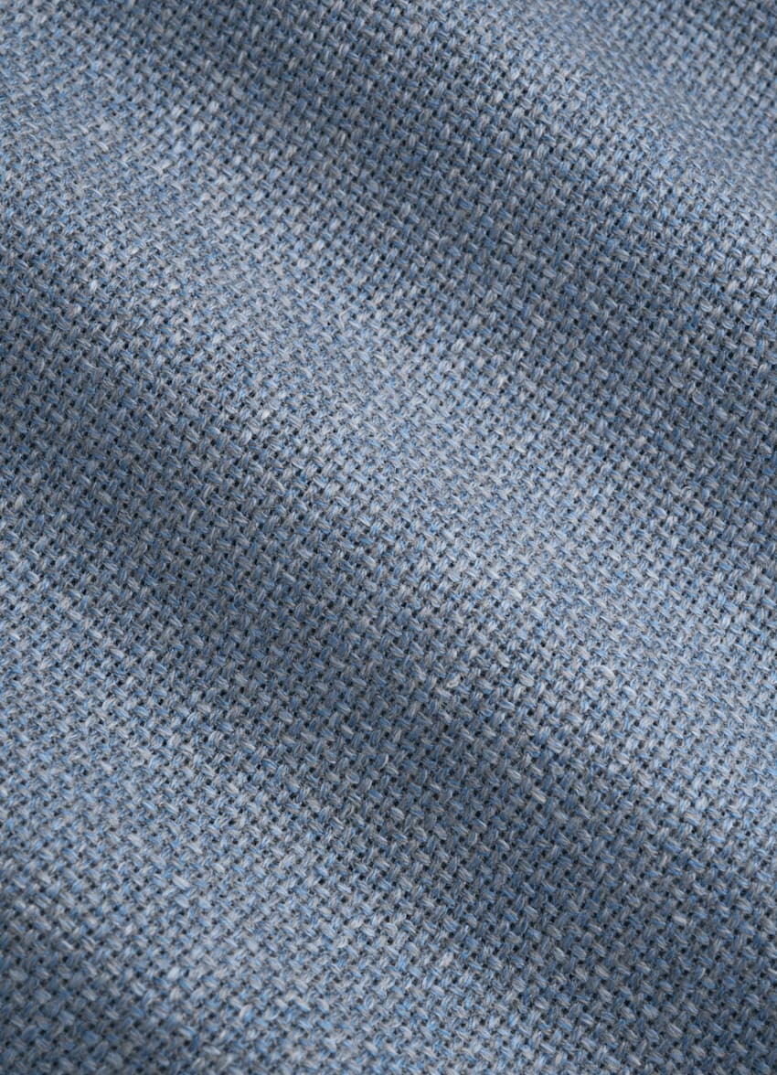 SUITSUPPLY Summer Wool Silk Linen Cashmere by E.Thomas, Italy Light Blue Tailored Fit Havana Blazer