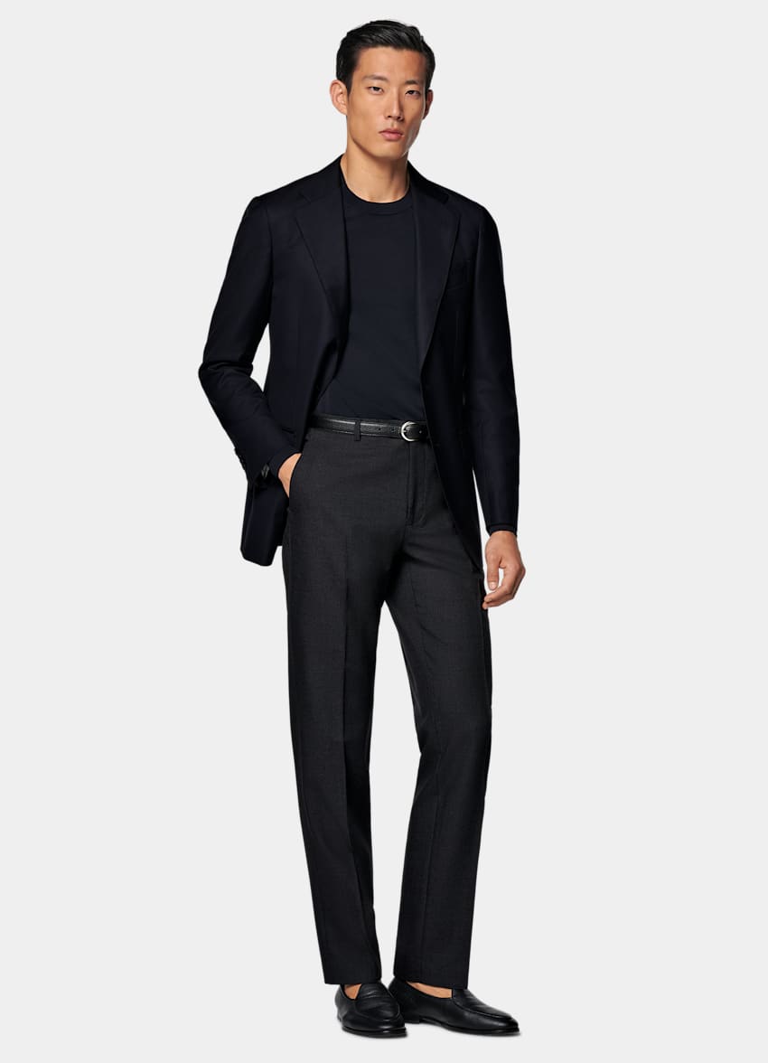 SUITSUPPLY All season Pure laine S110's par Vitale Barberis Canonico, Italie Veste de costume Havana coupe Tailored bleu marine
